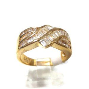 Gold Clear CZ Baguettes Ring Crisscross Design 50M